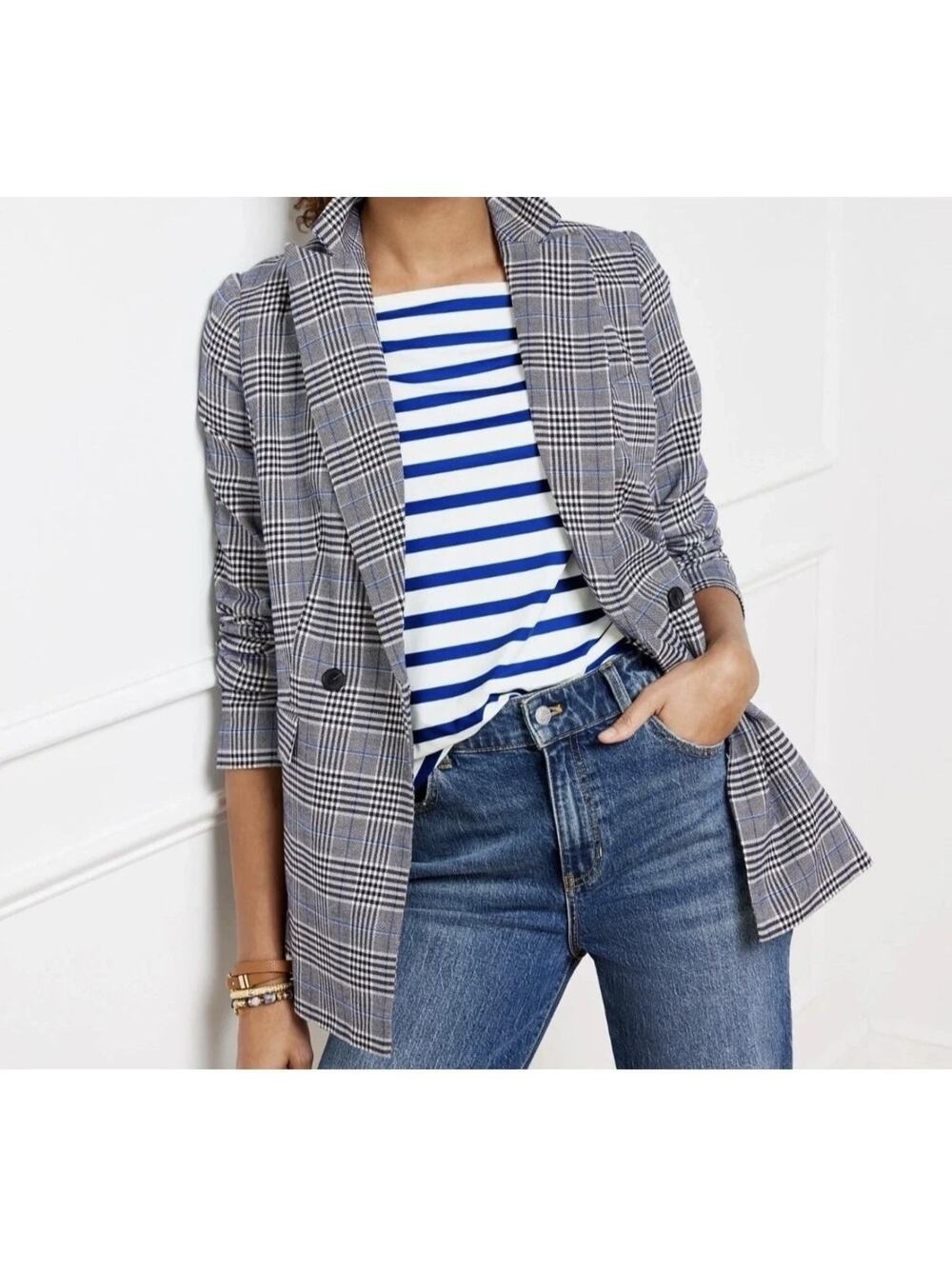 Talbots Jacket 20W Gray Plaid Glen Blazer Lightweight Office Career Business